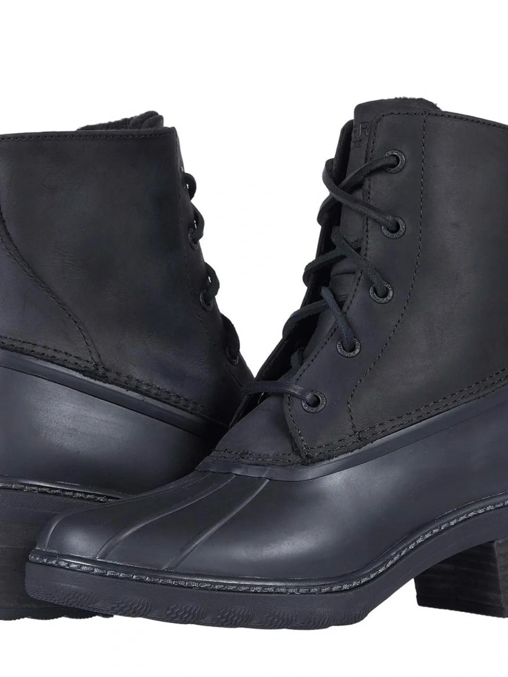 Sperry Black Lace-Up Duck Boot Heels